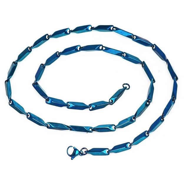 Stylish Blue Rice Stainless Steel All Time Trending Glossy Royal Blue Color Rice Chain For Men | 20" Length And 3 mm Thickness