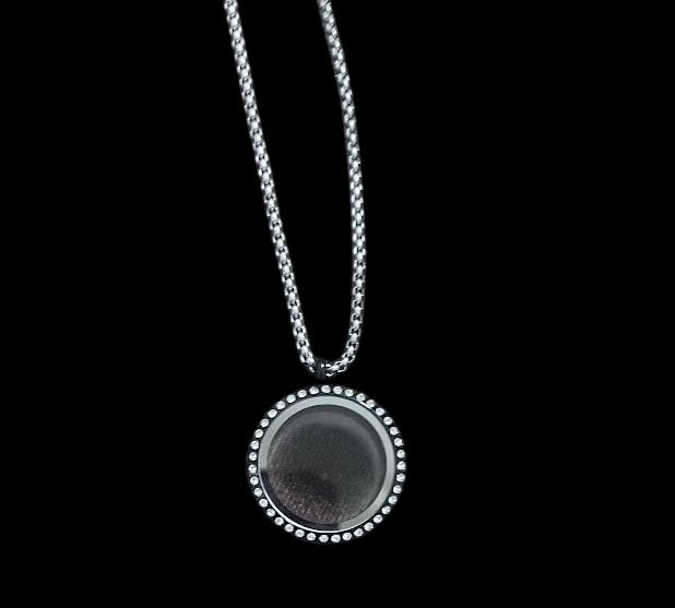 Rhinestone Photo Charm | Oval Grey White Crystal Photo Pendant