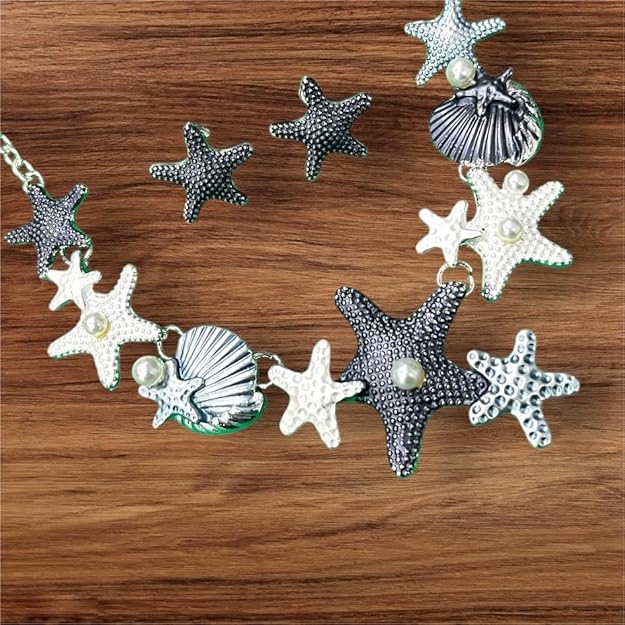 Luxury Women Sea Shell Gold Plated Chains Necklace Set with Earring Summer Beach Starfish Statement Necklace
