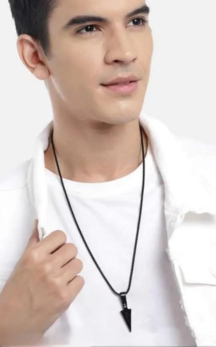 Stainless Steel Arrowhead Pendant Chain Necklace for Men Boys 22" Black Chain