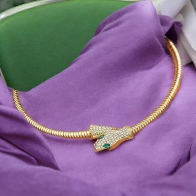 Serpent Gold Zircon Studded Choker and Necklace | Flexible Bendable Bling Party Statement Snake Charm Necklace | Festive Gifts for Women