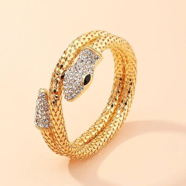 Serpent Gold Zircon Studded Bracelets | Flexible Bendable Bling Party Statement Snake Bracelets & Bangles | Festive Gifts for Women
