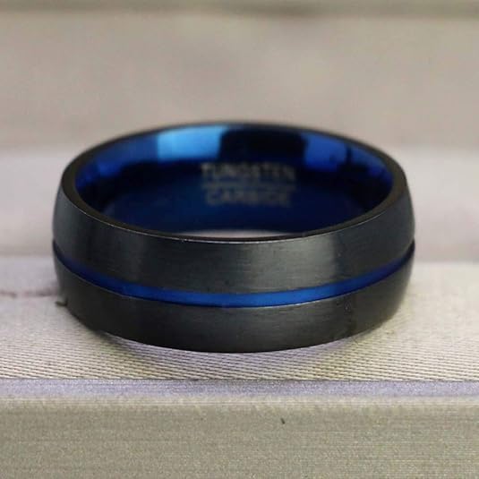 8mm Gold Groove Beveled Edge Black Tungsten Wedding Ring For Men Black Polished Steel Engagement Ring Mens Wedding Bands Size 17-21