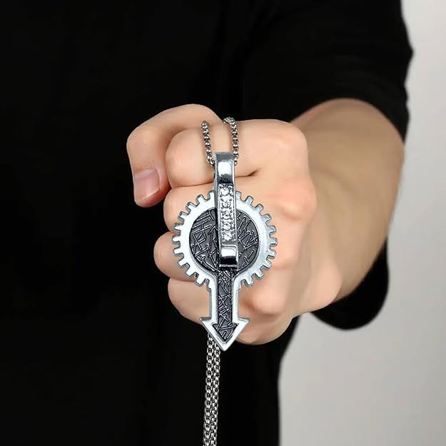 Celtic Knot Design Pendant Necklace with Crystals, Stainless Steel Chain, Silver Tone and 22" Chain for Men & Boy