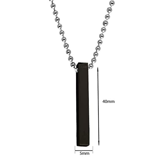 Pure 316L Alloy Stylish Silver- Black 3D Cuboid Vertical Bar-Stick Locket Pendant Necklace Chain for Men and Boys (pack of 2)