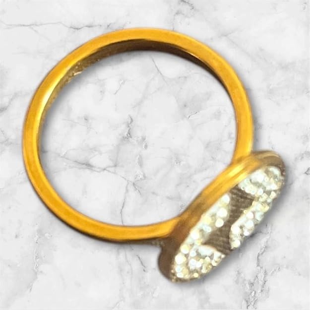 Crystal-Embellished Gold Ring with Yellow Enamel Design, Round Face Jewellery Gifts for Women Girls Men, Size 17-20