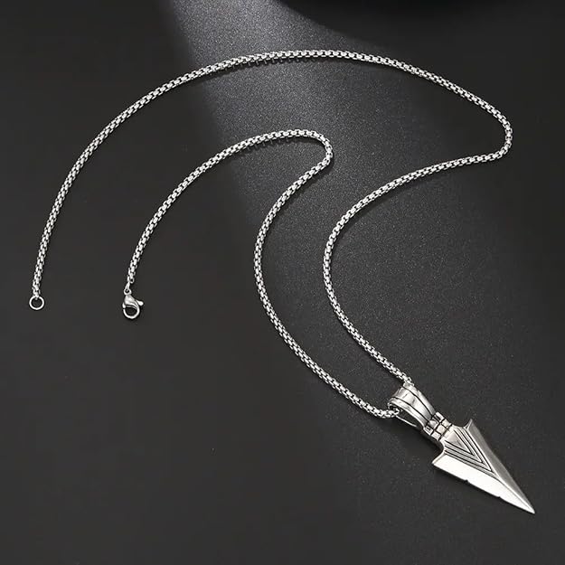 Stainless Steel Arrowhead Pendant Chain Necklace for Men Boys 22" Silver  Chain