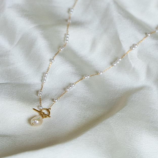 White Pearl and Stainless Steel Anti Tarnish Necklace For Women