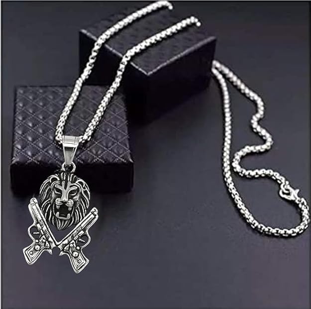 Lion Necklace Rock Punk Style Jewellery Silver Stainless Steel Chain Necklace &amp; Pendant for Men 22"