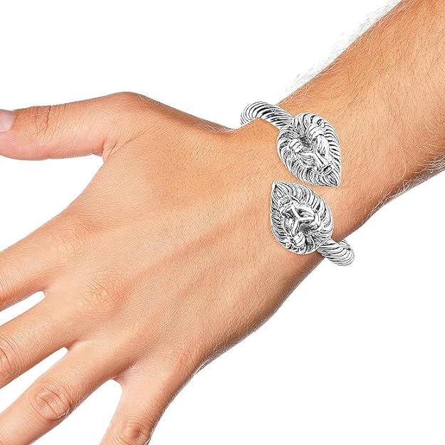 Fancy Lion Face Stainless Steel Heavy Strong Openable Adjustable Free Size Bahubali Lion Bracelets for Men &amp; Boys
