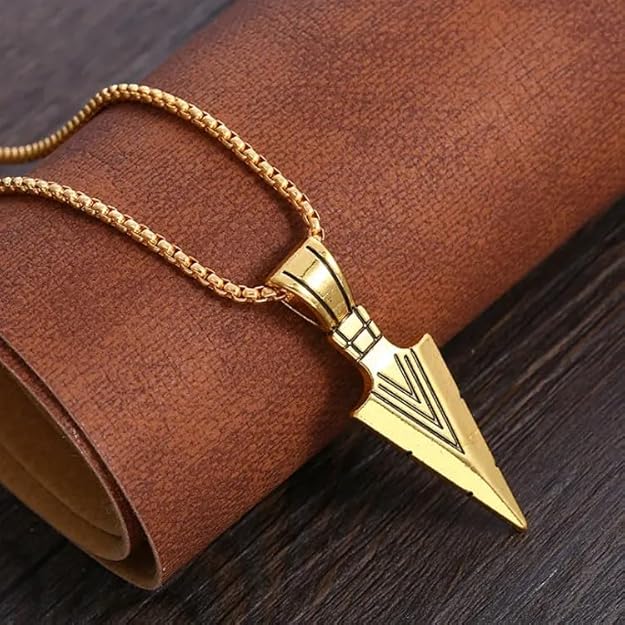 Stainless Steel Arrowhead Pendant Chain Necklace for Men Boys 22" Gold Chain