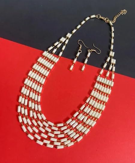 Multilayer Design western neck chain Necklace and Earring Set, White for women and girl