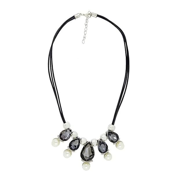 Black Crystal American Diamond Stylish Pear Greyr Platednecklace For Girls Women