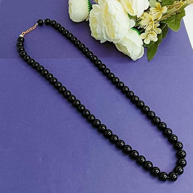 Round Pearl Mala Necklace 8mm Pearl Necklace for Men or Women, Pearl Choker Necklace Fashion Jewellery for Men and Women Black