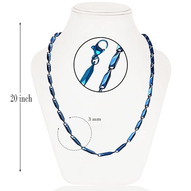 Stylish Blue Rice Stainless Steel All Time Trending Glossy Royal Blue Color Rice Chain For Men | 20" Length And 3 mm Thickness