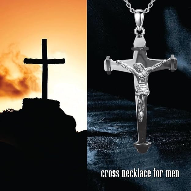 Lord's Prayer Cross Necklace Stainless Steel Curb Chain Christ Designer Delicate Pandant for Men & Boys 22"