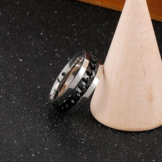 Fidget Ring for Men Anxiety Rings: 8mm Stainless Steel Spinner Ring, Stress Relief Spinning Ring in Black for Men & Boy Size 5-11