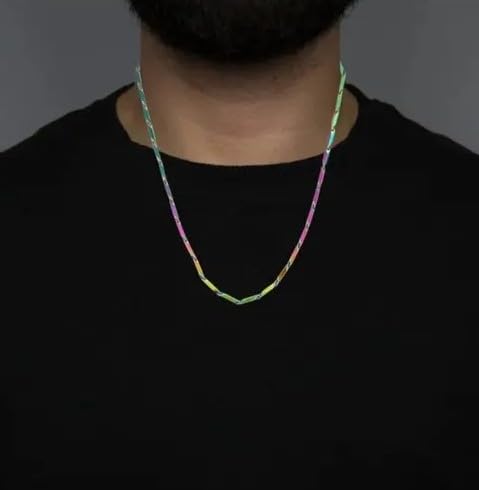 MultiColor Rice Chain 20" Rainbow Titanium Chain Style - Necklace for UNISEX Pure Stainless Steel Chain for Men