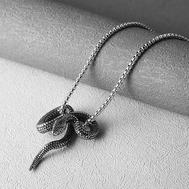 Snake Pendant with Chain Stainless Steel Animal Gothic Jewellery Men's Vintage Necklace 22 inch