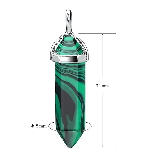 Bullet Pencil Natural Green Stripes Malachite Crystal Pendant Chain For Men and Women