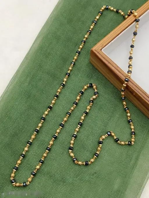 Black Shimmering Charming Women Mala, Necklaces & Chains Gold Plated Brass Chain 22 Inch