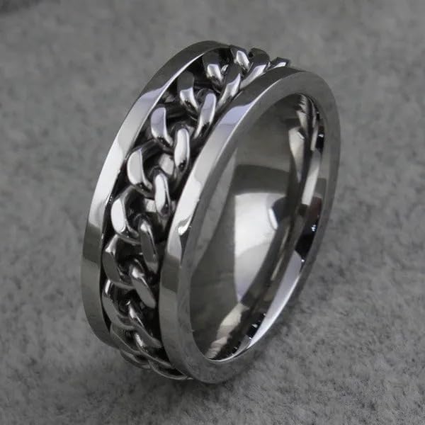 Fidget Ring for Men Anxiety Rings: 8mm Stainless Steel Spinner Ring, Stress Relief Spinning Ring in Silver for Men & Boy Size 5-11