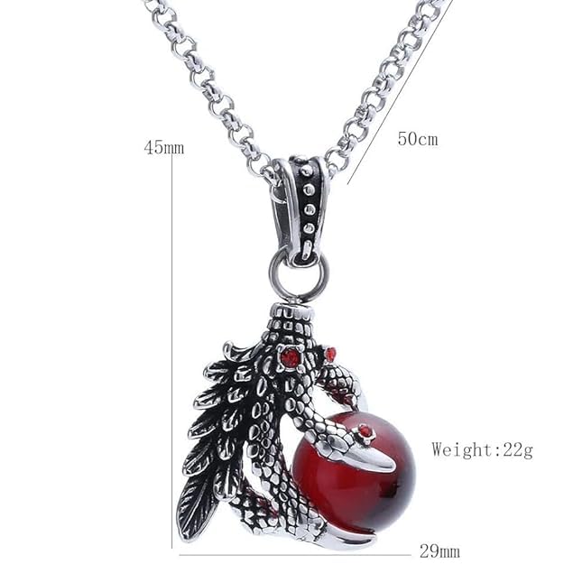 Stainless Steel Chain Dragon Claw Pendant Necklace Blue White Black Red Glass Bead Pendant Retro Style Jewellery Accessories | 22" Orange