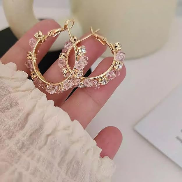 Crystal White Stone Hoop Earrings For Casual Wear | One-Size | Alloy Material | Hinge Closure For Woman & Girls