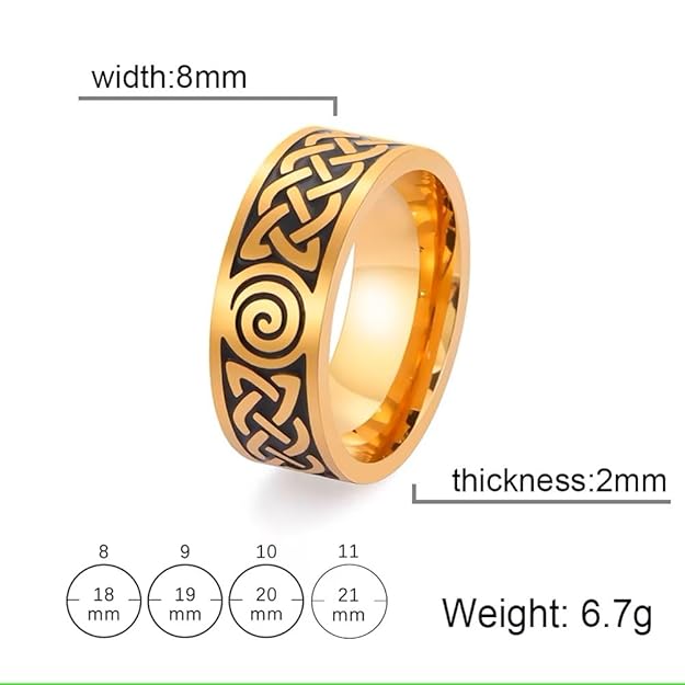 Gold Plated Band, Design Stainless Steel Celtic Trinity Knot Witch Knot Irish Triquetra Ring for Men & Women, Size 17-20