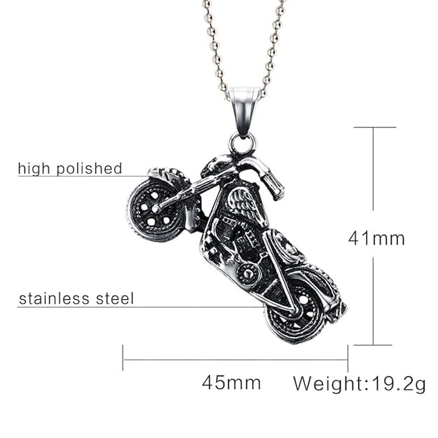 Stainless Steel Oxidized Gray Motorcycle Bike Pendant Chain Men