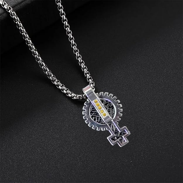 Stainless Steel Pendant with Geometric Pattern 22" Chain for Men & Boy