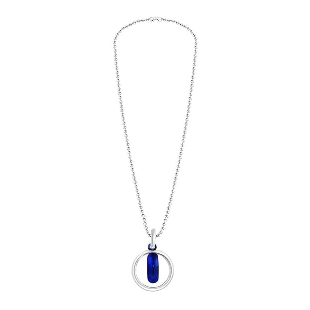 Dual Inside Ring Stainless Steel Blue Gray Pendant Chain Necklace For Men and Women 22"