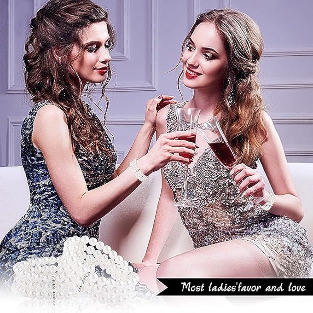 Crystal Bracelet White Pearl Stone Three -Layer Bracelet | Plain Bead With Stone | Round Free Size Elastic Natural Handmade Bracelet For Girls & Womens White