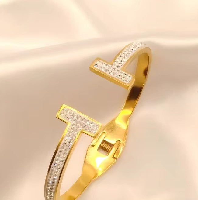 Golden Stainless Steel Premium Artificial Diamond Bracelets For Women
