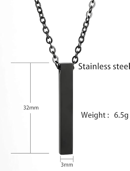 Fancy Black 3D Cuboid Vertical Bar Stick Locket Pendant 24 inches Chain Stainless Steel Pendant Set Boys Mens