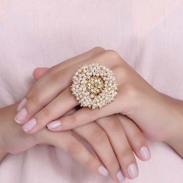 Gold Plated Jewellery for a Traditional Ethnic Wedding Adjustable Ring for Girls and Women