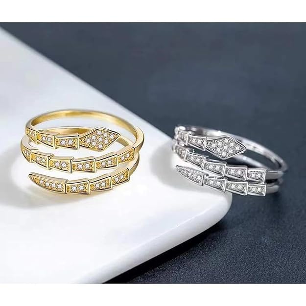 Slim Snake Adjustable Ring Layered Cubic Zirconia Free Size Ring For Women