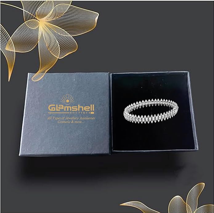 Sterling White Studded Bangle Bracelet, Geometric Triangle Pattern For Men | Women | Girls | size 6cm