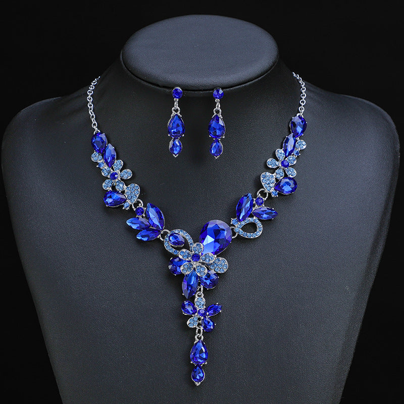 Necklace Floarl Art Deco Teardrop CollarRhinestone Crystal Bridal Necklace Dangle Earrings Jewellery Set for Women