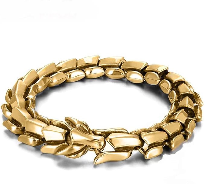 Elegant Gold-Plated Chunky Chain Bracelet, Statement Fashion Jewellery, Geometric Design 14mm 21cm Dragon Head Bracelet Unique Dragon Mens