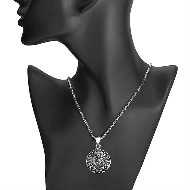 Bajrangbali Hanuman idol Monkey God of Devotion Locket Silver Zinc and Metal Pendant Necklace Chain For Men 22"