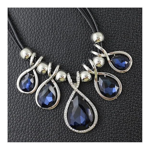 Stylish Blue Crystal Grey Necklace For Girls Women