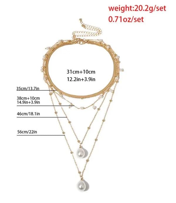 Layered Pearl Drop Choker Necklace Gold Plated Chain, Multi Strand Design Gothic Baroque Pearl Tassel Multilayered Wedding Necklace for Women