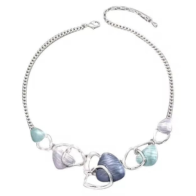 Heart Statement Necklace and Earrings Set, Grey and Black, Multi-Heart Design, Fashion Jewellery For Woman & Girls