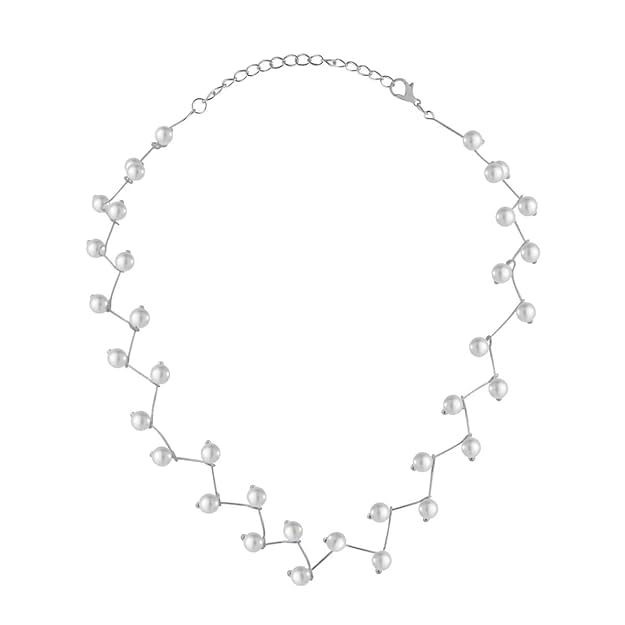 Pearl Link Chain Pearl Brass Choker Necklace Earring Set Girls Women