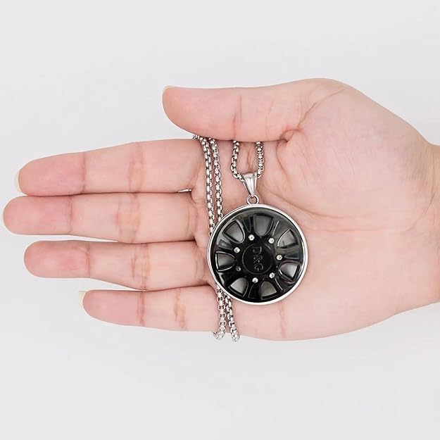 Wheel Rim Pendant with Stainless Steel Chain and 22" Chain for Men & Boy