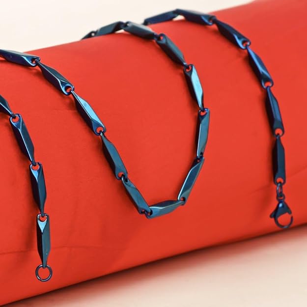 Stylish Blue Rice Stainless Steel All Time Trending Glossy Royal Blue Color Rice Chain For Men | 20" Length And 3 mm Thickness