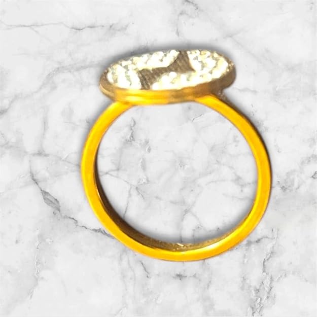 Crystal-Embellished Gold Ring with Yellow Enamel Design, Round Face Jewellery Gifts for Women Girls Men, Size 17-20