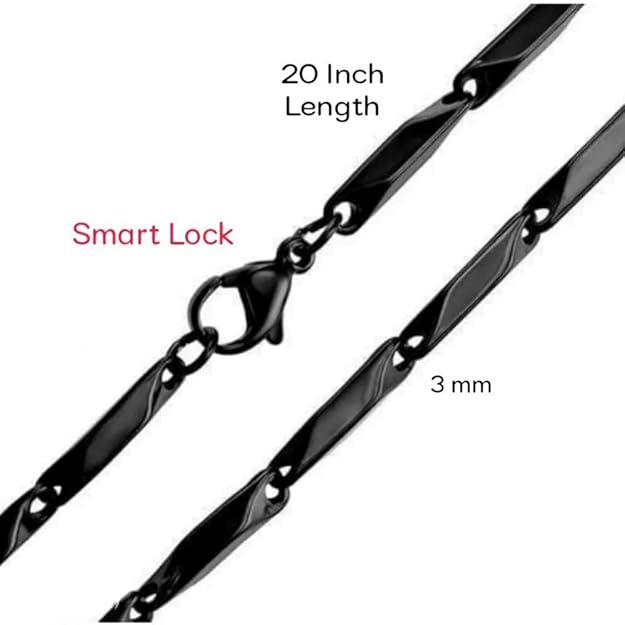 Stylish &Trendy Black Rice Chain Stainless Steel Rice Neck Chain for Men & Boys Stainless Steel Chain SIze 20"