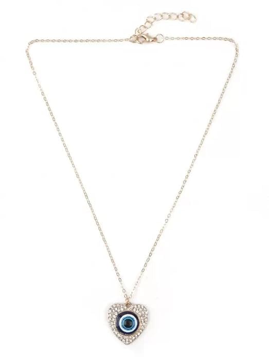 Blue Stones Gold Plated Evil Eye Heart Pendant Chain For Womans & Girls